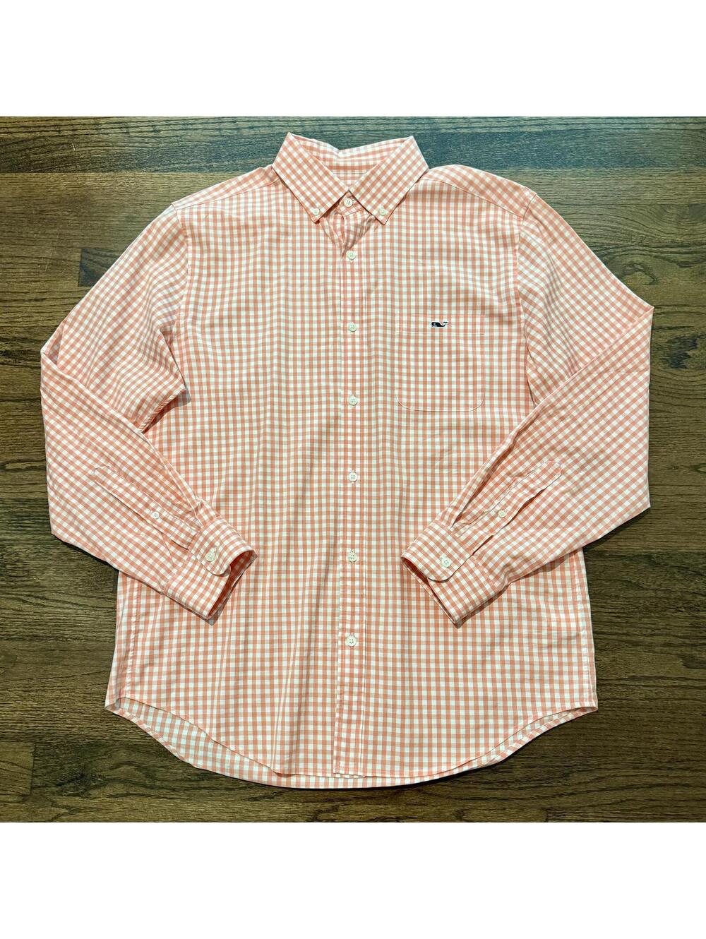 New Vineyard Vines Classic Fit Tucker Men's Orange White Shirt Medium